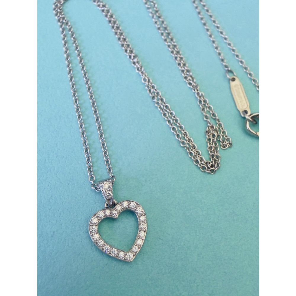 Tiffany & Co. Platinum Open Heart Diamond Necklace 16 Inches